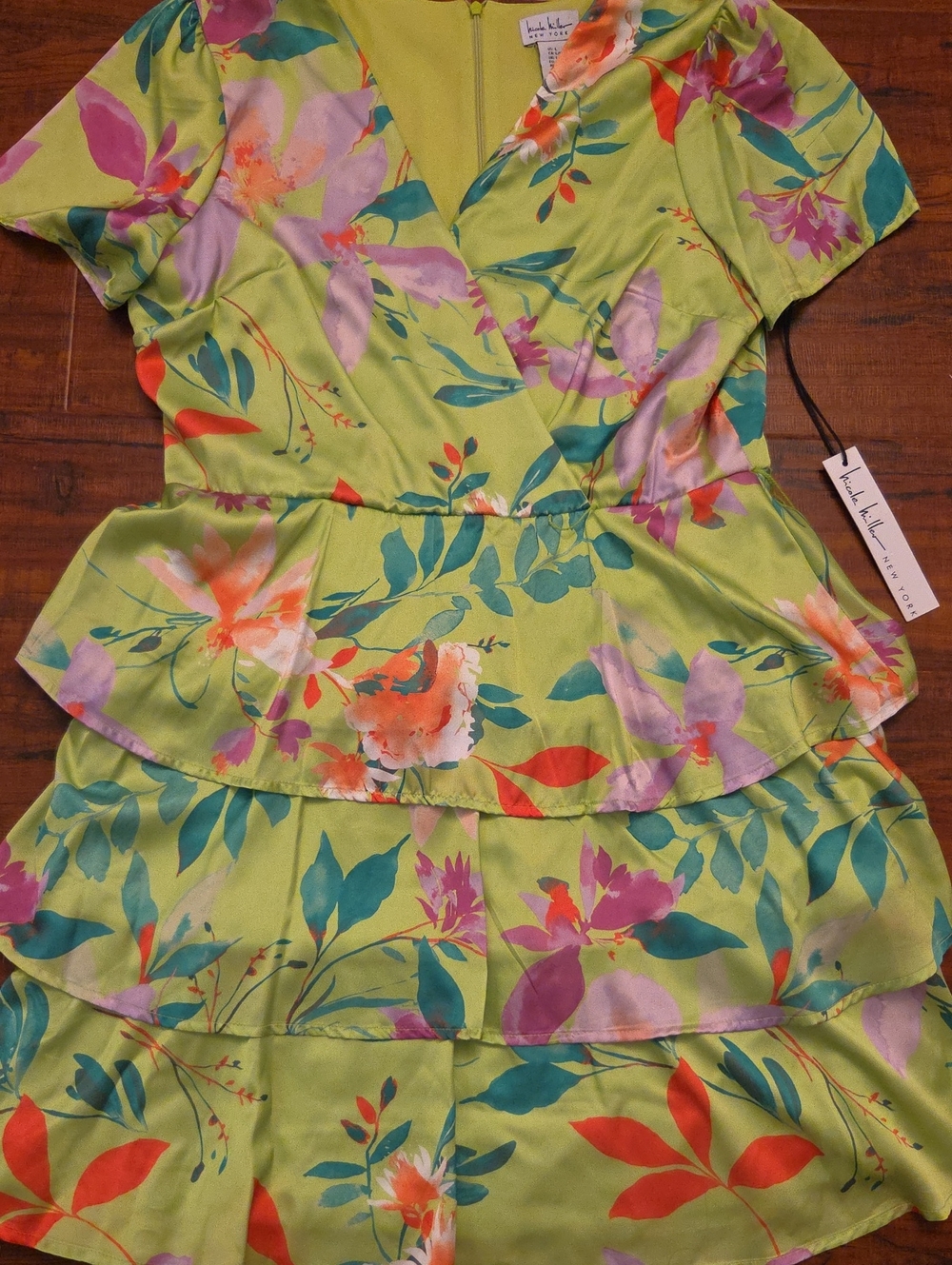 Little Lass Lime Green Floral Tiered Casual Dress for Girls